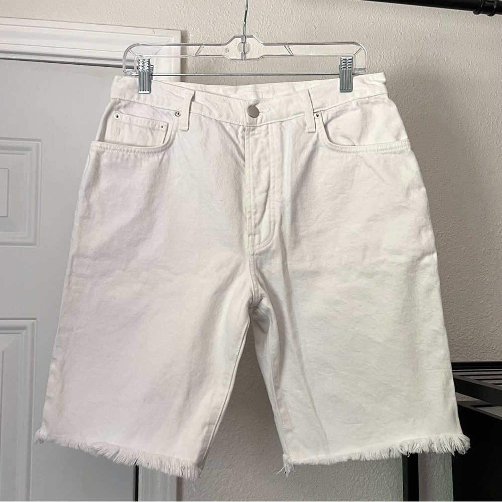 SABLYN white cotton denim raw fray hem‎ Jean shorts jorts